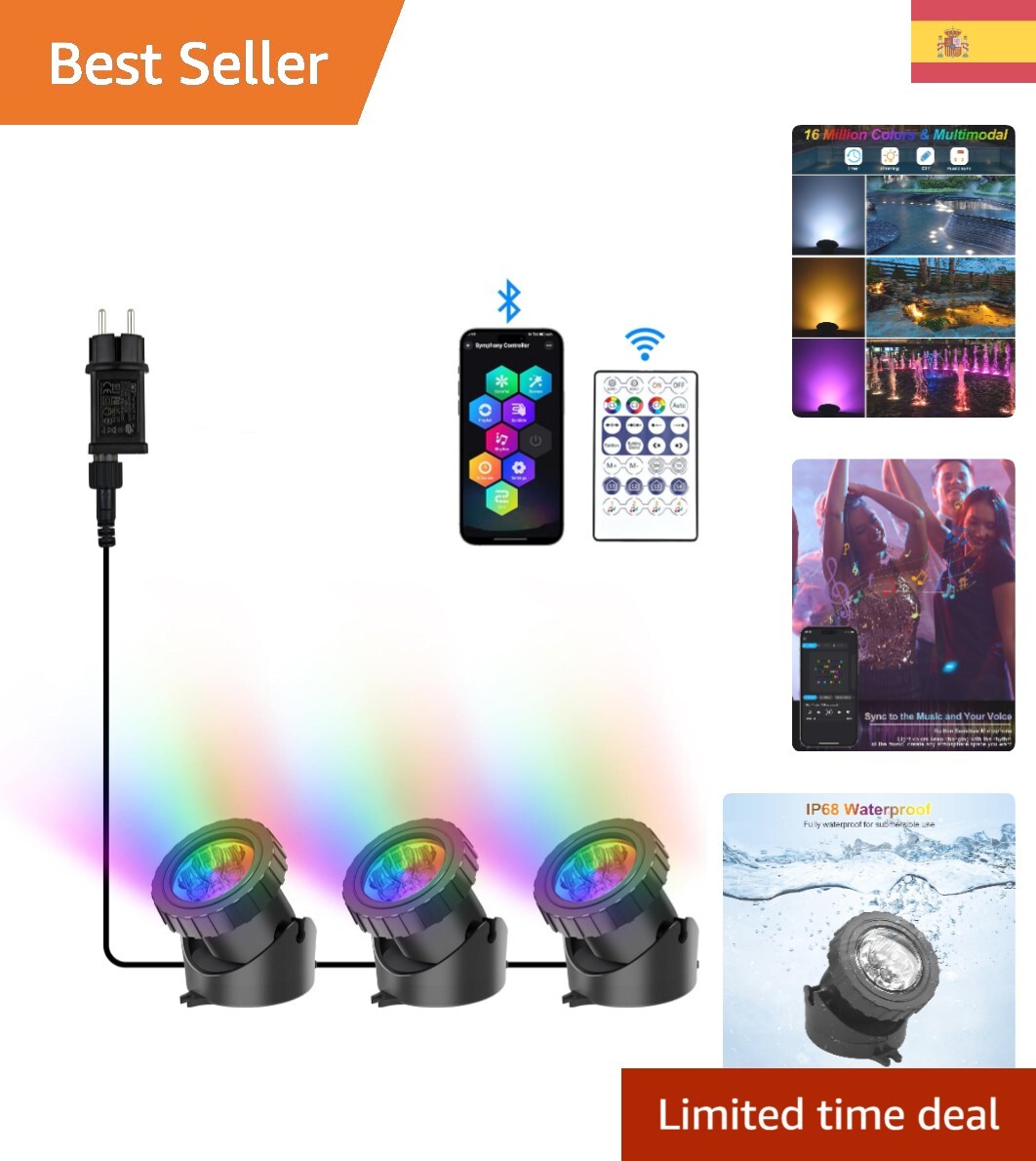 Brillante Foco Submarino para Piscinas y Fuentes con Control Bluetooth