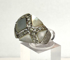Mother of Pearl Dome Band in Solid Sterling Silver Accented with CZ Ring Size 6