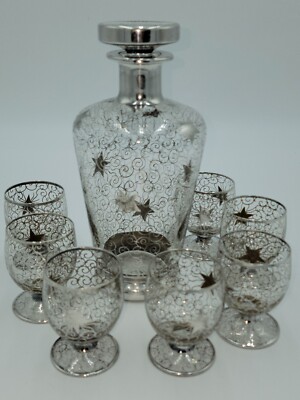 Saint Graal Of France Silver Overlay Glass Decanter Set, Atomic