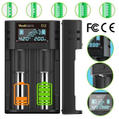 2 Slots USB LCD Smart Batterieladegerät für 21700 26650 AA AAA Nimh DE.