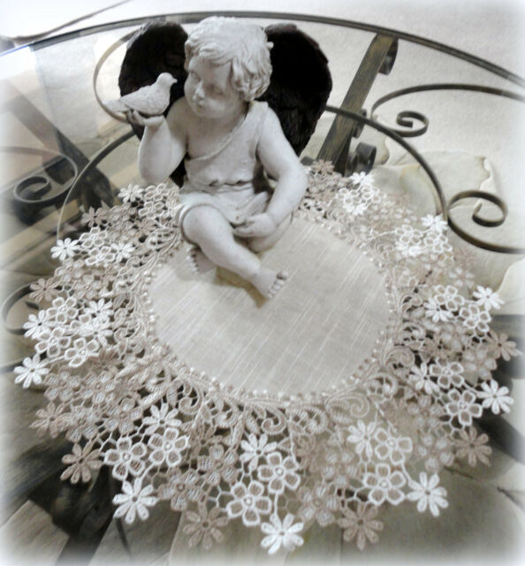 Lace Doily Sophisticated Floral Large 19 inch Neutral Daisy Table Topper