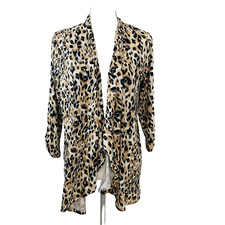Ninexis Open Jersey Knit Cardigan Woman Medium Leopard Print Draped 3/4 Sleeve