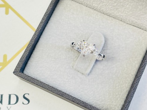 3 Anello di Fidanzamento Impostazione Diamanti Taglio Cuore Certificato GIA 1,24 Ct 14K Oro Bianco - Foto 9 di 14