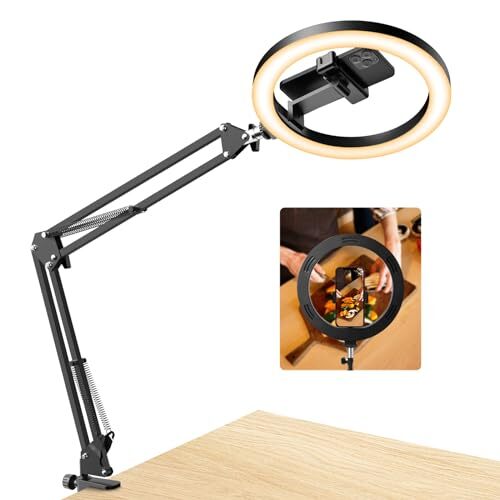 Upgrade Ring Light Overhead Phone Mount,  Selfie Ring Light with Stand Black-image