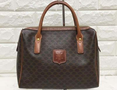 Celine Vintage Macadam Women's Mini Boston Bag Handbag PVC Leather Brown Auth
