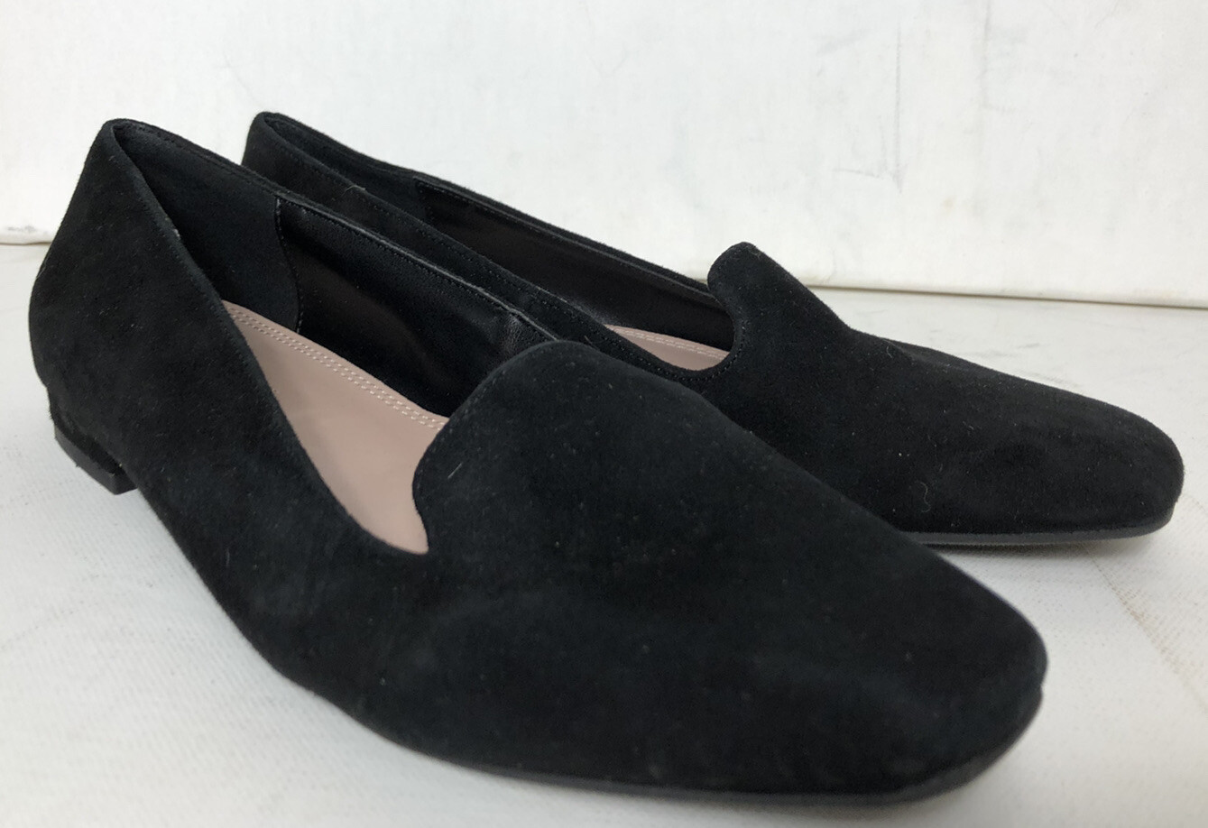 Black Suede Slip On Loafer Pumps Shoes 