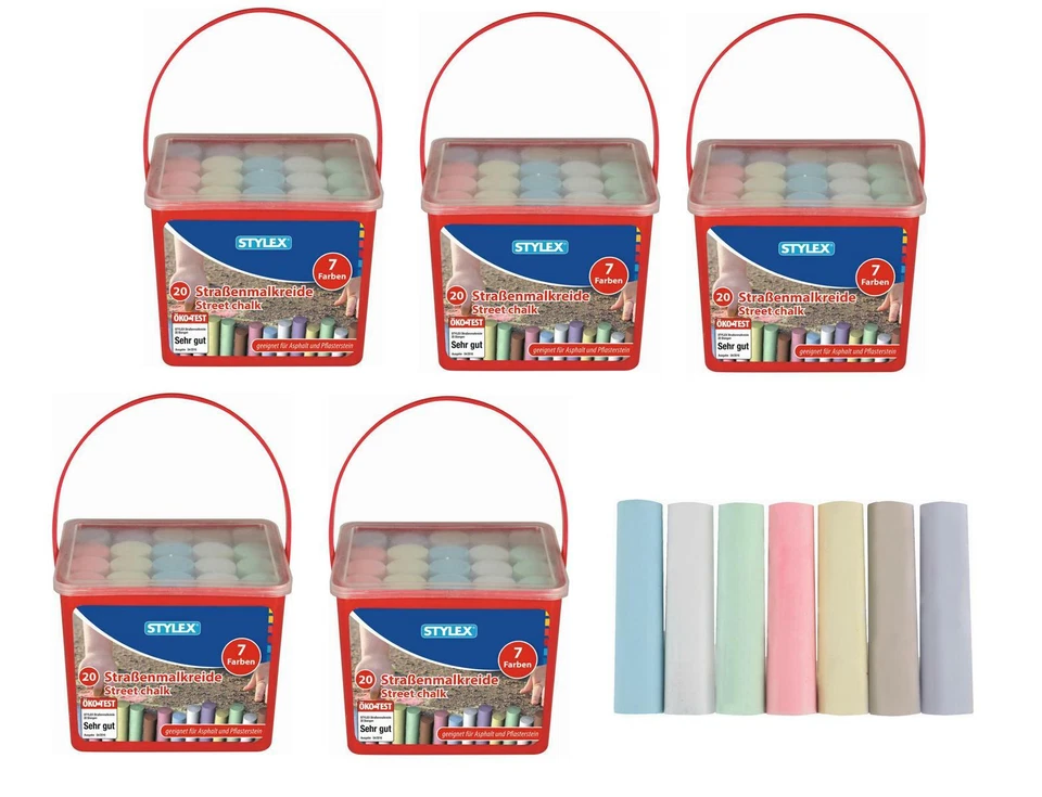 STYLEX SCHREIBWAREN 100 (5x 20) Stangen Straßenkreide / Straßenmalkreide / im praktischen Eimer