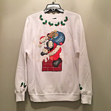 Vintage Tultex Sweatshirt Santa Ugly Christmas Sweater Women Large White USA VTG