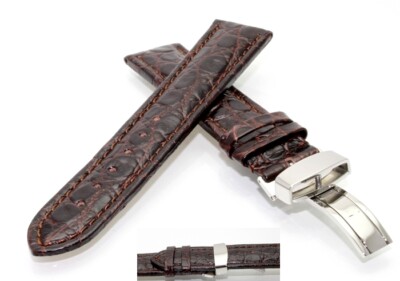 Kroko-Alligator Uhrenarmband Modell African-FS-S mocca 18 mm, Faltschließe