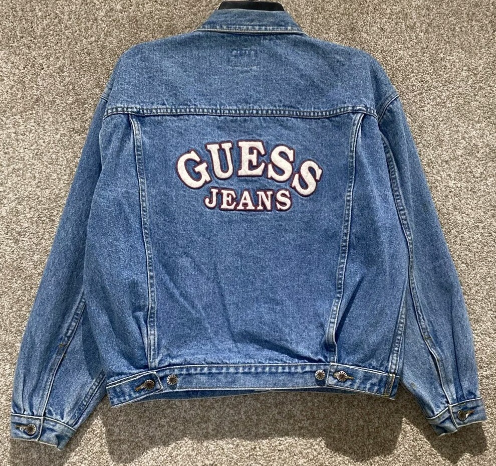 Vintage Guess Jeans Womens Blue Denim Embroidered Coat Jacket Size