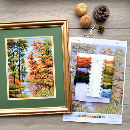 Autumn Cross Stitch Kit Forest landscape Embroidery Kit for Adults Easy Pattern - Picture 2 of 9