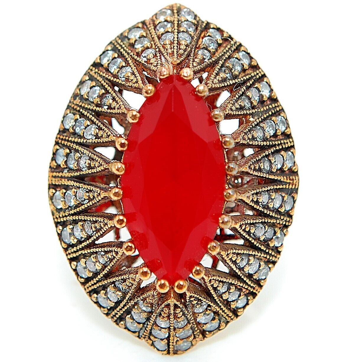 Ottoman Empire 7CT Garnet Topaz 925 Sterling Silver Ring Size 7.5