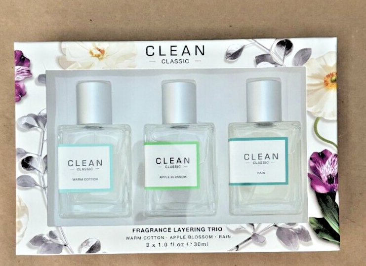 Clean Classic Fragrance Trio Warm Cotton Apple Blossom Rain Set of