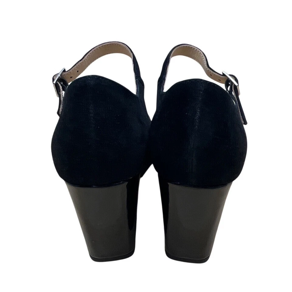 Zapatos de salón Sacha London de gamuza negros con hebilla y punta abierta talla 9 Foto 4 de 4