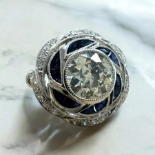 Vintage Art Deco 2CT Old European Cut Lab Created Diamond and Sapphire Gift Ring