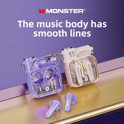 Oryginalne bezprzewodowe słuchawki Monster XKT15 Bluetooth 5.3 TWS Gaming Earbuds RGB - Zdjęcie 9 z 26