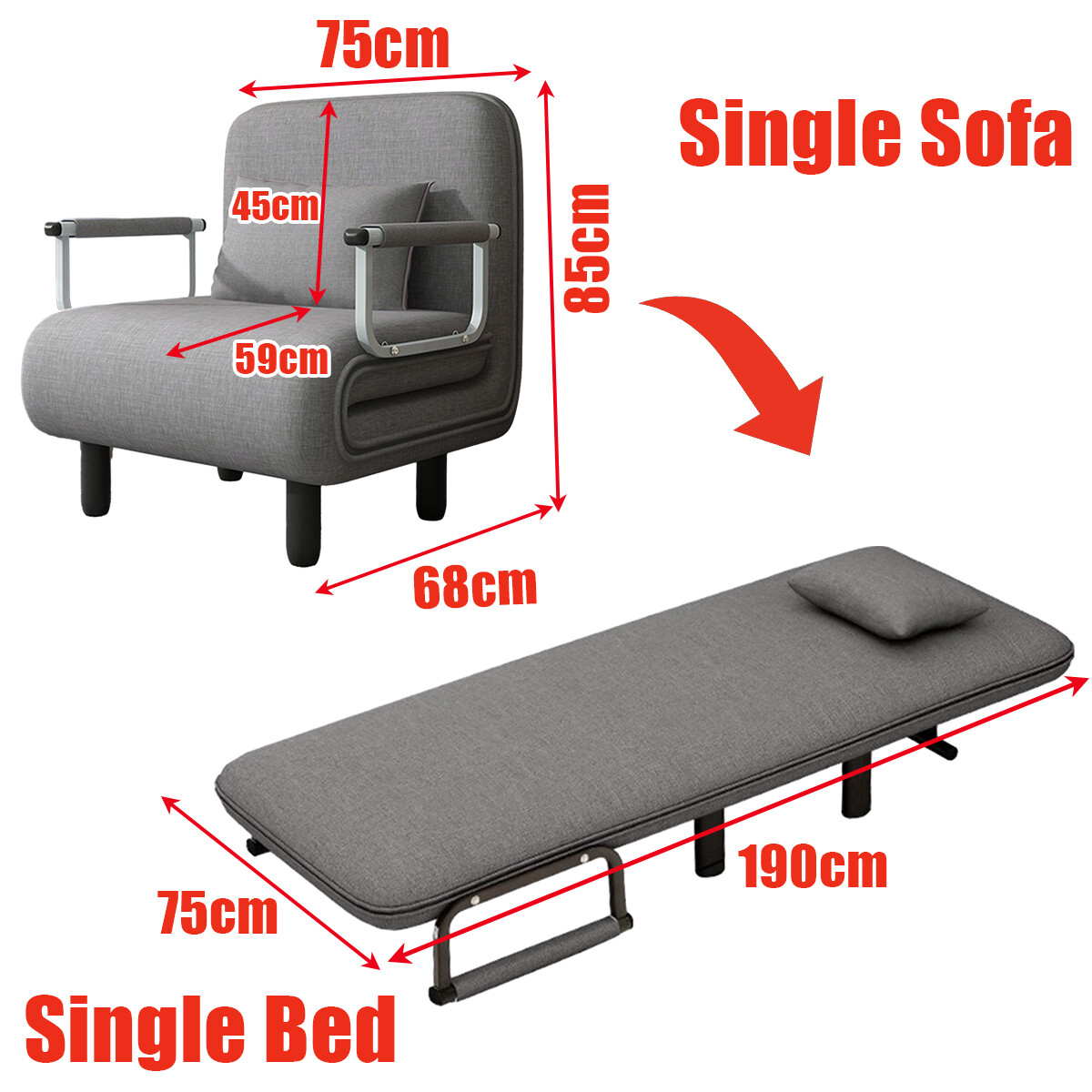 Folding Single/Double Fabric Sofa Bed Chair Sleep Lounge Sleeper