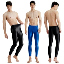 AMORESY Men's Glossy Pants Compression Base Layer Workout Yoga Fitness leggings