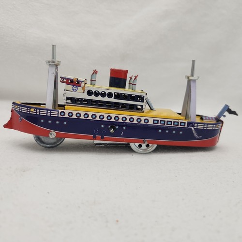 Tin Toy 8" Wind Up Paya 1931 Repro Schylling Transatlantic Liner W/Key & Box - Picture 4 of 7