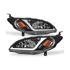 DRL LED Headlights - Fit 2004-2005 Honda Civic, Black, Amber Reflector