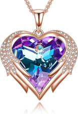 Angel Wing Heart Necklace Gifts Women Rose Gold Plated Pendant Zirconia Crystal