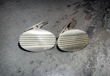 Vintage Manschettenkn&ouml;pfe 835 Silber, oval, gepr&auml;gtes Streifenmuster
