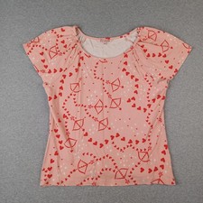 Review Shirt Womens 14 Pink Cupid Heart Print Scoop Neck Stretch Jersey Top