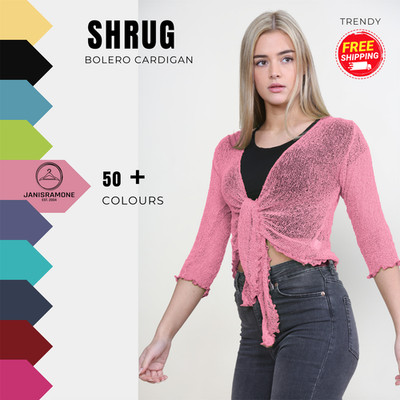 Damen-Cardigan vorne offen zum Binden Achselzucken 3/4-Ärmel Feinstrick Cropped Bolero Oberteil