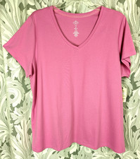 3X  ST JOHNS BAY 100% COTTON BRIGHT PINK SHORT SLEEVE STRETCH RIB KNIT TOP NEW