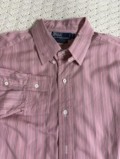 Polo Ralph Lauren Men's 17-1/2 XL Pink Striped Button Up Vtg Long Sleeve Shirt