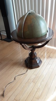 Vintage Heirloom Replogle Illuminated World Globe On Brandt Stand