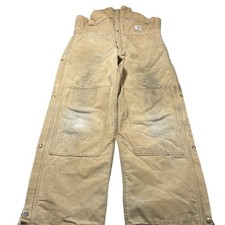 Carhartt Bib Overalls Mens 42x32 Brown Canvas Quilt Lined Workwear USA Insulated