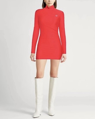 Coperni Women's Large Red High Neck Satin-Jersey Bodycon Mini Dress Long  Sleeve | eBay