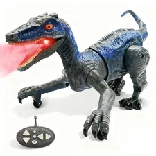 Remote Control Velociraptor, Dinosaur Toy with Spraying, Roaring, Swaying Hea...