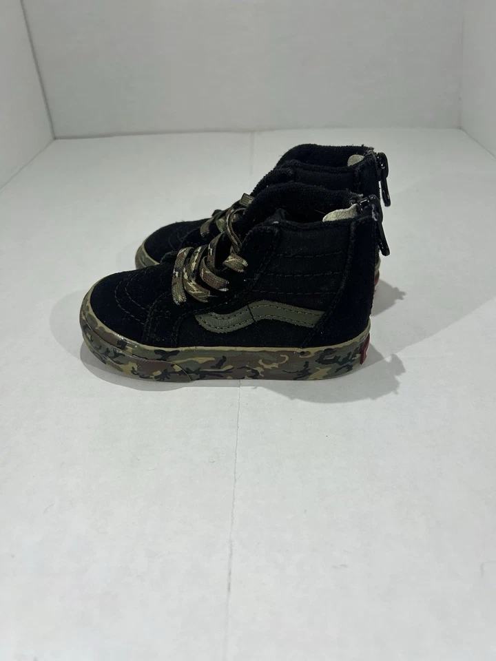 Vans Sk8-Hi Zip Toddler Shoes Size 10 Black Camo Sole Suede Canvas High-Top - Image 2 of 4