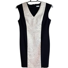 Calvin Klein Sheath Dress Sz 12 Black Cream Snakeskin Office Siren Career