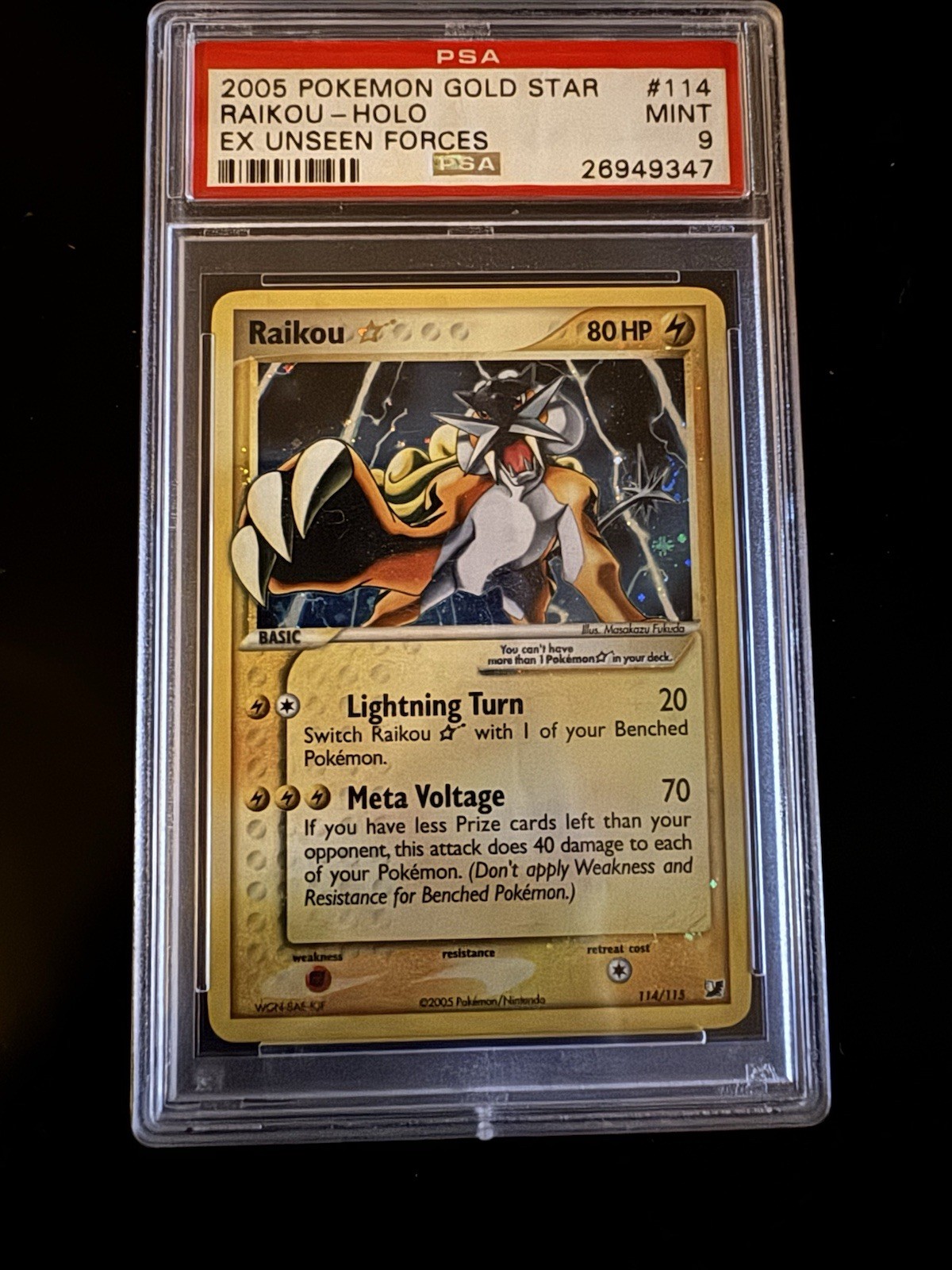 2005 Pokemon Gold Star Ex Unseen Forces #114 Raikou Holo PSA 9 MINT Ships ASAP🔥