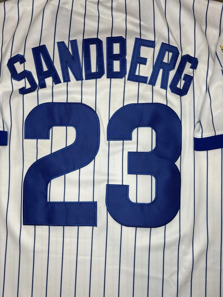 Camiseta deportiva Ryne Sandberg 1990 Chicago Cubs para hombre Home Cooperstown con parche All Star Foto 3 de 4