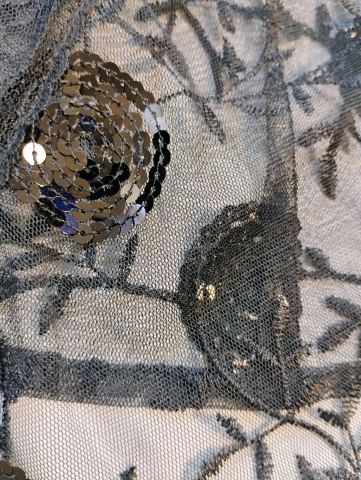 Cárdigan para mujer Lauren Max XL negro lentejuelas transparentes bordado encogerse de hombros corbata frontal Foto 3 de 4