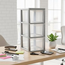 Medium Silver 3 Drawer Plastic Storage Unit 3 Tier Desktop Stationery Organiser