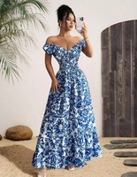 Brand New Woven Floral Wedding Summer Holiday Maxi Flowy Dress Elasticated 16