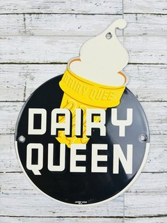 VINTAGE 8.5x6" DQ DAIRY QUEEN ICE CREAM DAIRY GASOLINE OIL PUMP PORCELAIN SIGN