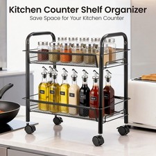 2 Tier Coffee Station Organizer 5 Compartments Wooden Accessories Organizer UK