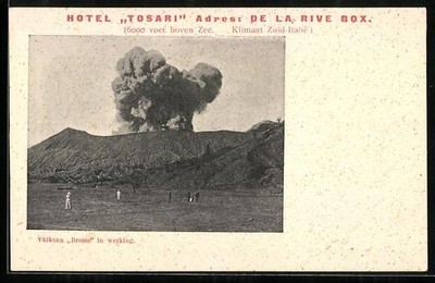 AK Bromo, Vulkaan Bromo in werking, Sanatorium Hotel Tosari, Pasoercoan 