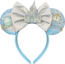 Hairband for Women Adult Blue Sequin Mouse Ears Headband with Castle Bows for Pa