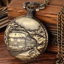 Steampunk USA Locomotive Train Case Pendant Quartz Pocket Watch Collectable Gift