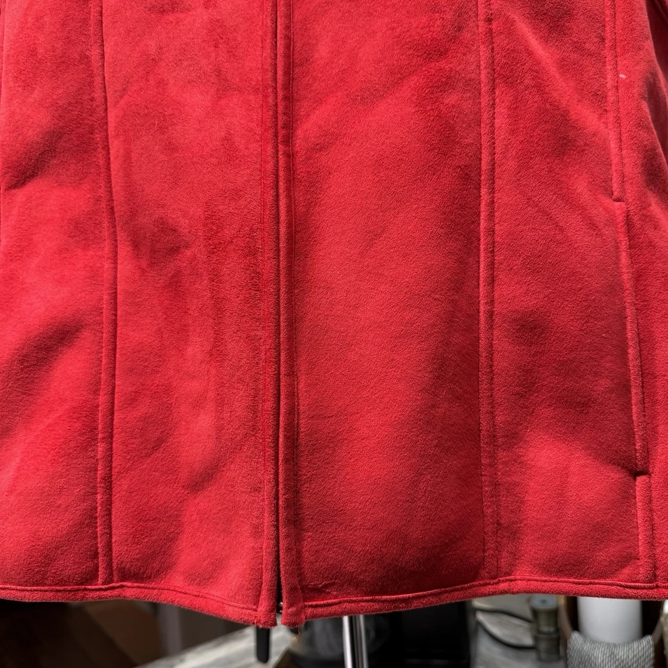 Colete feminino Ralph Lauren G grande vermelho com zíper completo com capuz bolsos de lã ao ar livre - Imagem 3 de 4