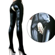 Latex Leggings Crotchless with white Ruffles No Zip Rubber Trousers Customized