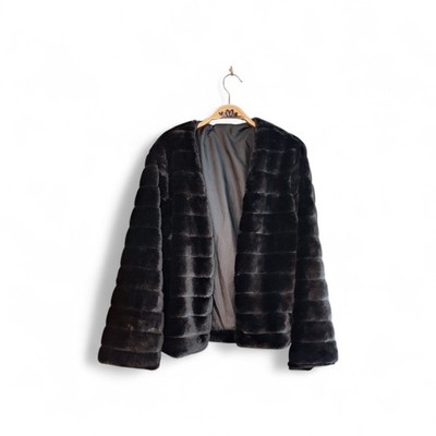 Faux Fur Unbranded Black Mob Wife Snap Button Faux Fur Jacket Light Weight Sz M