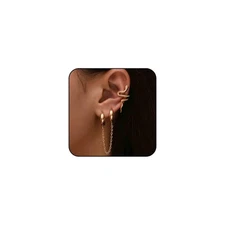 Gothic Snake Cuff Wrap Earrings - Gold Hoop Chain & Cartilage Ear Crawler - Serp